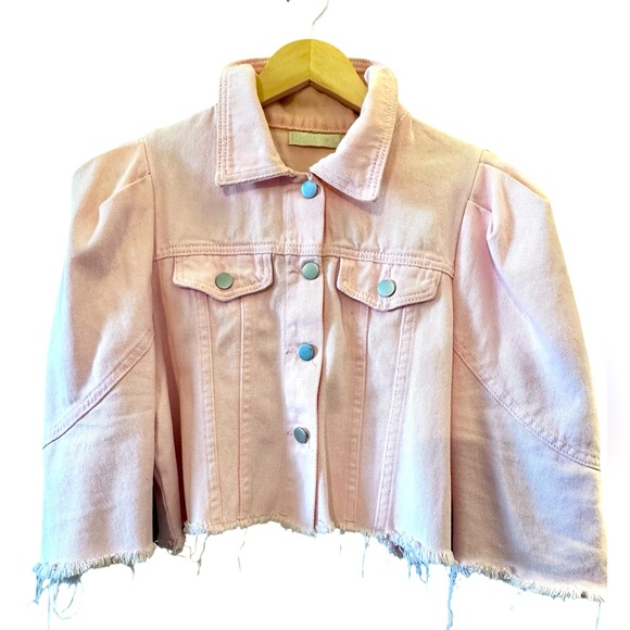 Vita Grace London “Sally” Puff Sleeve Denim Jacket Candy Pink ONE